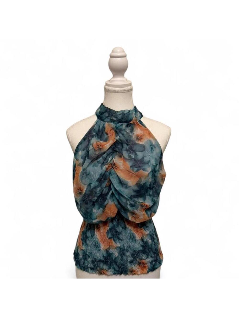 Annabelle blue/orange floral top